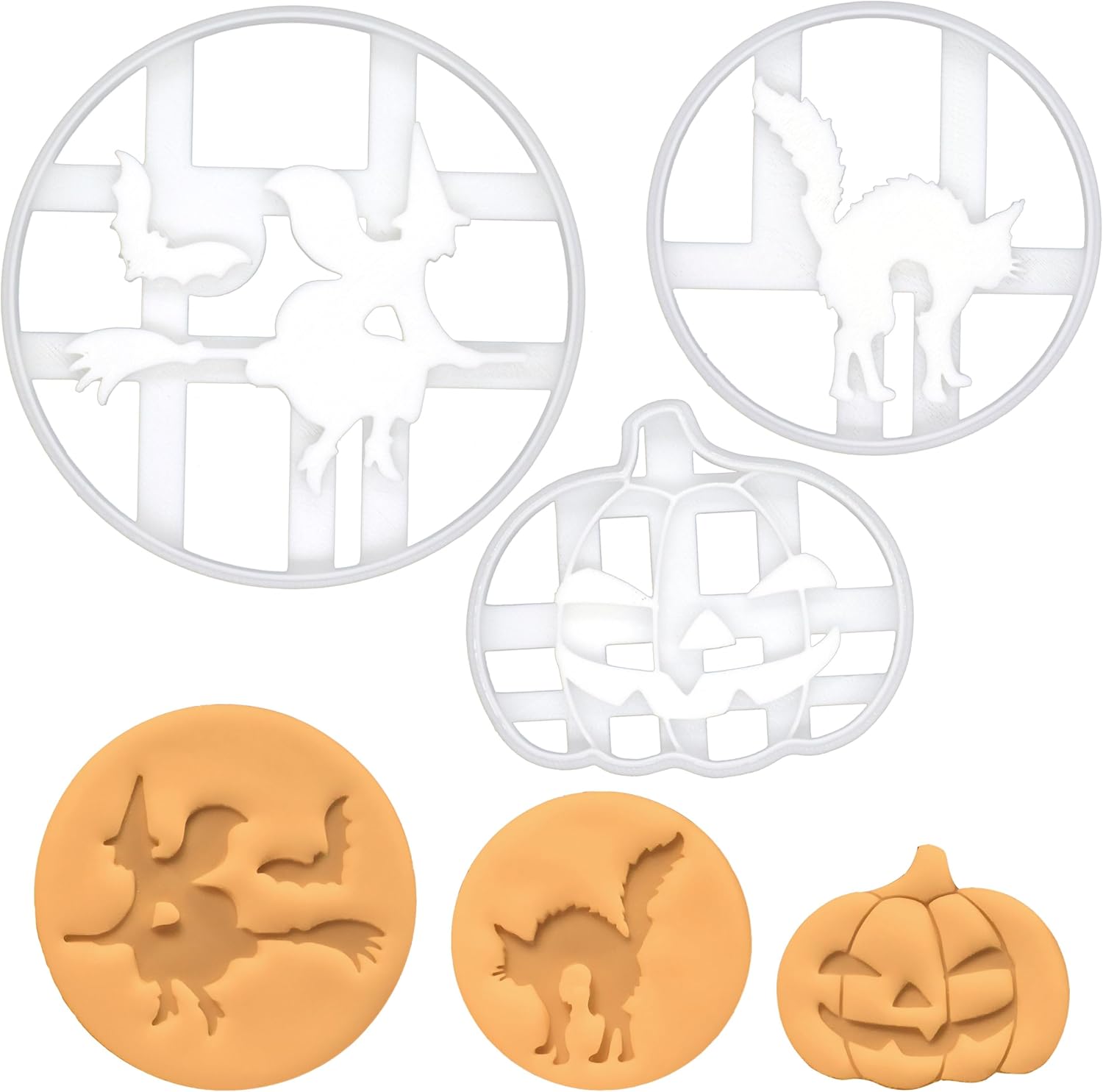 Set of 3 Halloween themed cookie cutters (Designs: Pumpkin, Halloween Witch, and Halloween Cat), 3 pieces - Bakerlogy