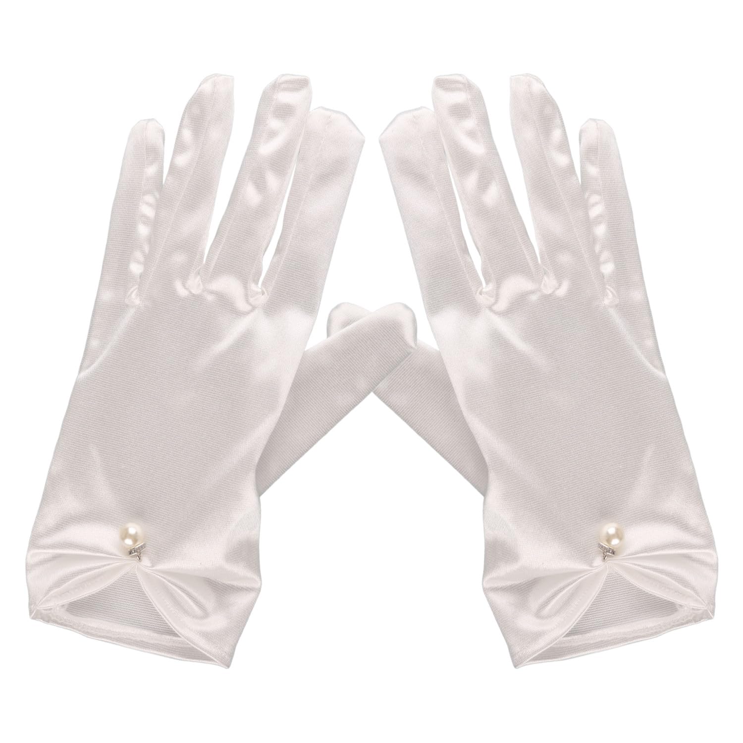 Wellrun Women's White 1Pair Satin Short Gloves For ,Elegant Satin Bridal Evening Gloves,Short Prom Glove For Wedding,Prom,Opera(White)