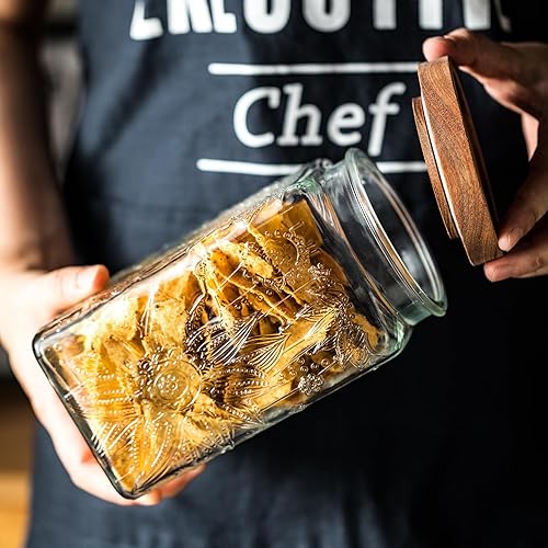 Miniatura 5 de Tarro de almacenamiento sellado de vidrio vintage con tapa de madera sellada, recipiente de almacenamiento de alimentos de vidrio para cocina,