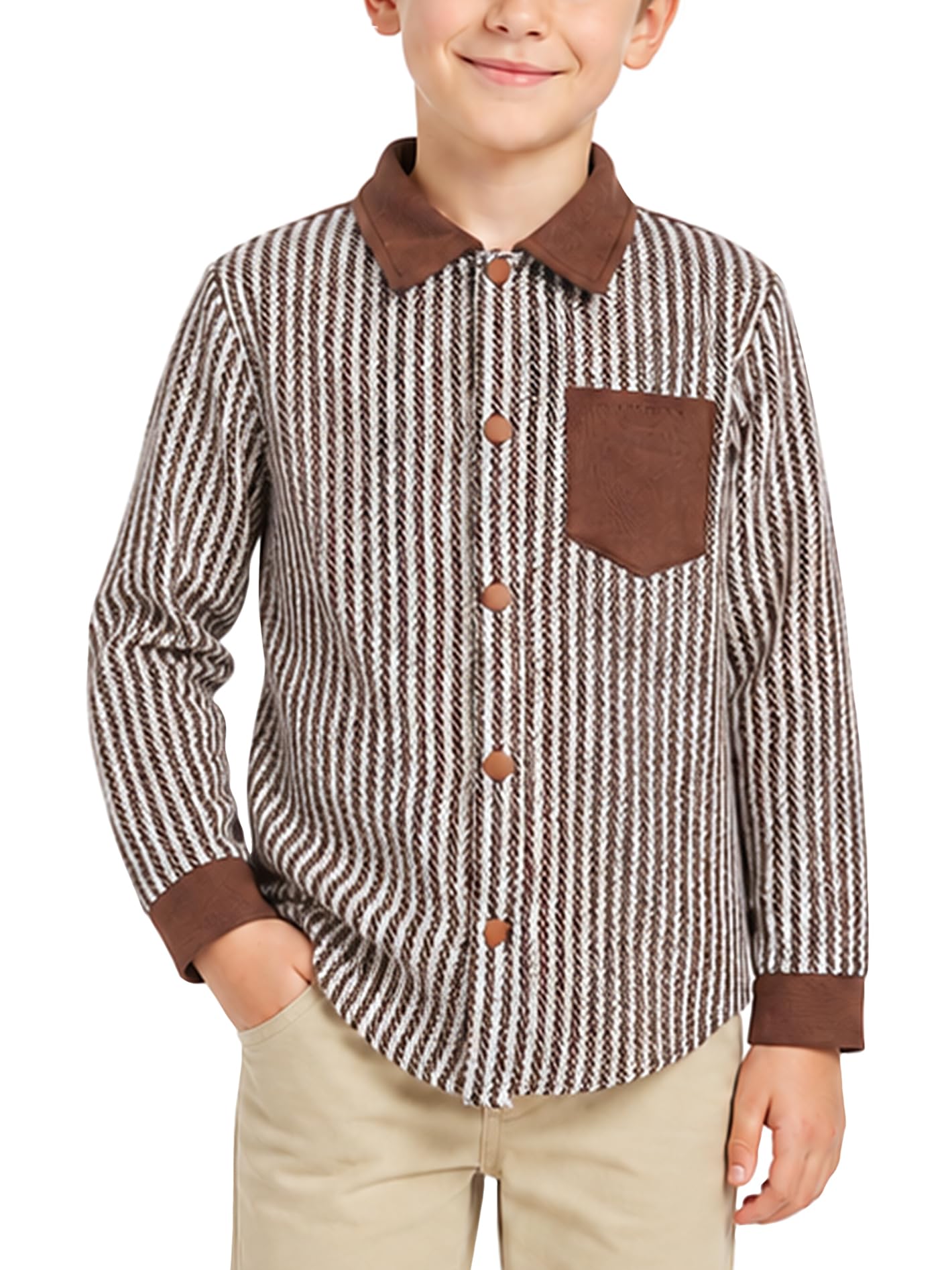 Camicia per bambini a maniche lunghe, a righe, con bottoni, casual, per primavera e autunno, 3-12 anni