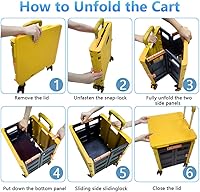 Vista 40 de FELICON SELORSS - Carrito plegable portátil con ruedas para subir escaleras y ruedas giratorias de 360°, mango telescópico, caja de plástico