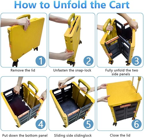 Miniatura 40 de FELICON SELORSS - Carrito plegable portátil con ruedas para subir escaleras y ruedas giratorias de 360°, mango telescópico, caja de plástico