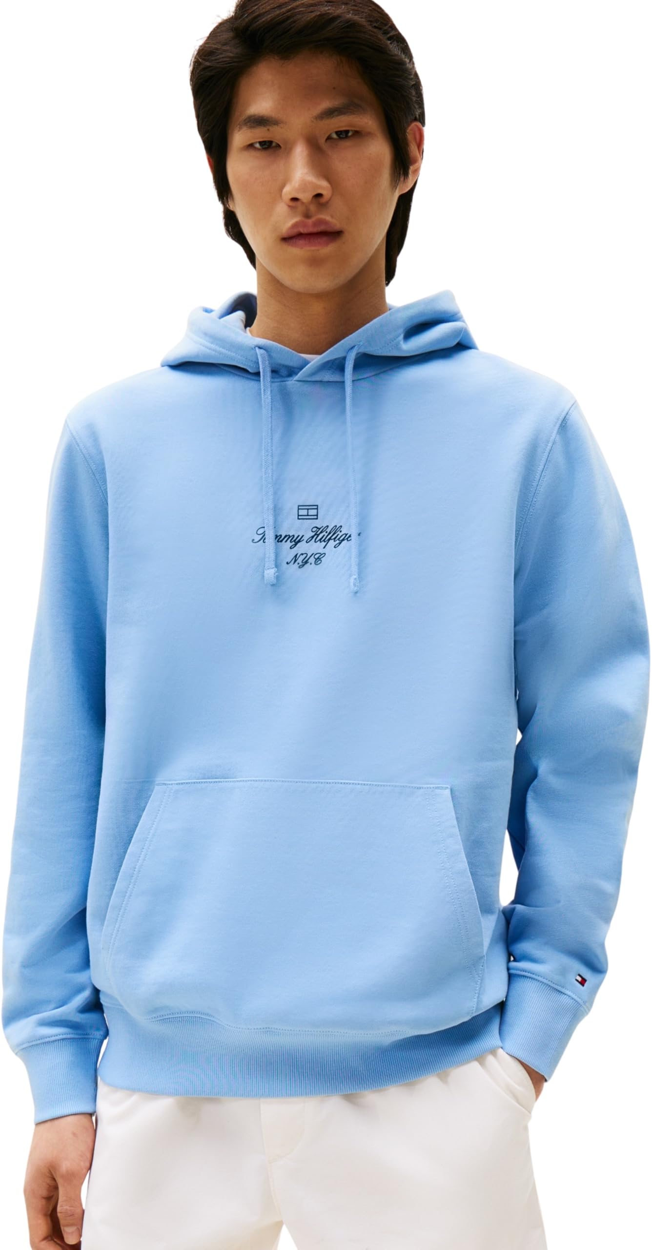 Tommy Hilfiger Men’s Outline Flag Script Hoodie, Blue (Cloudy Blue), XL