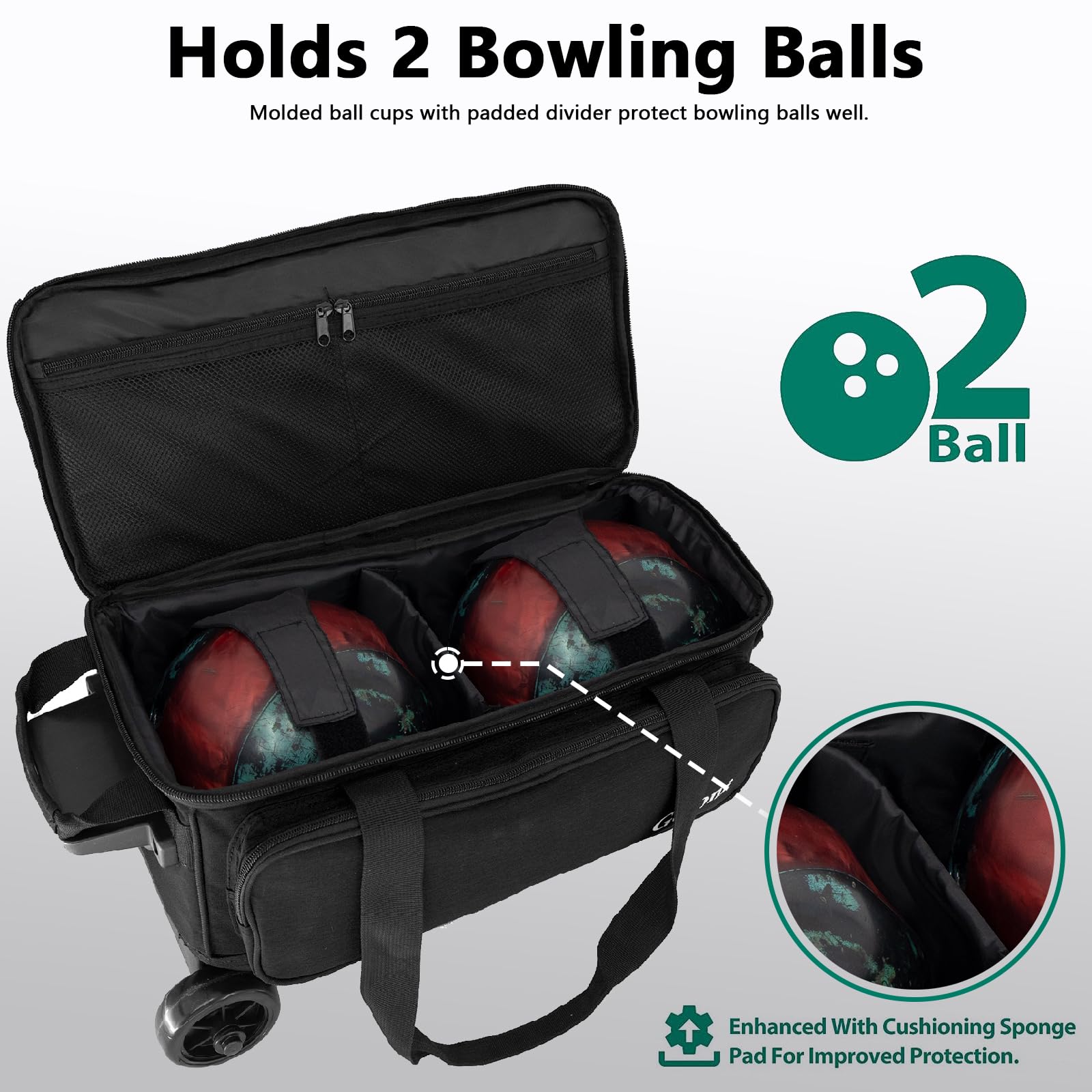 Goloni Double Roller 2 Ball Bowling Bag with Large Separate Shoe