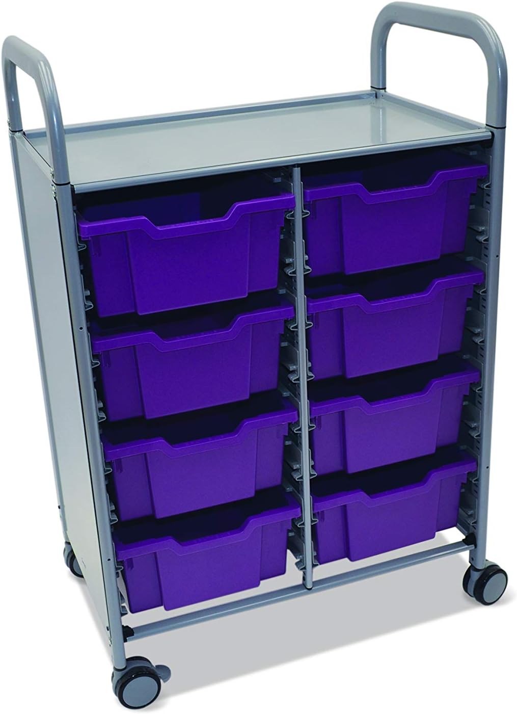 Gratnells Callero Plus Double Trolley, Stylish, Modern, Mobile Storage Unit/Cart with curve handles and 8 Tropical Orange Trays