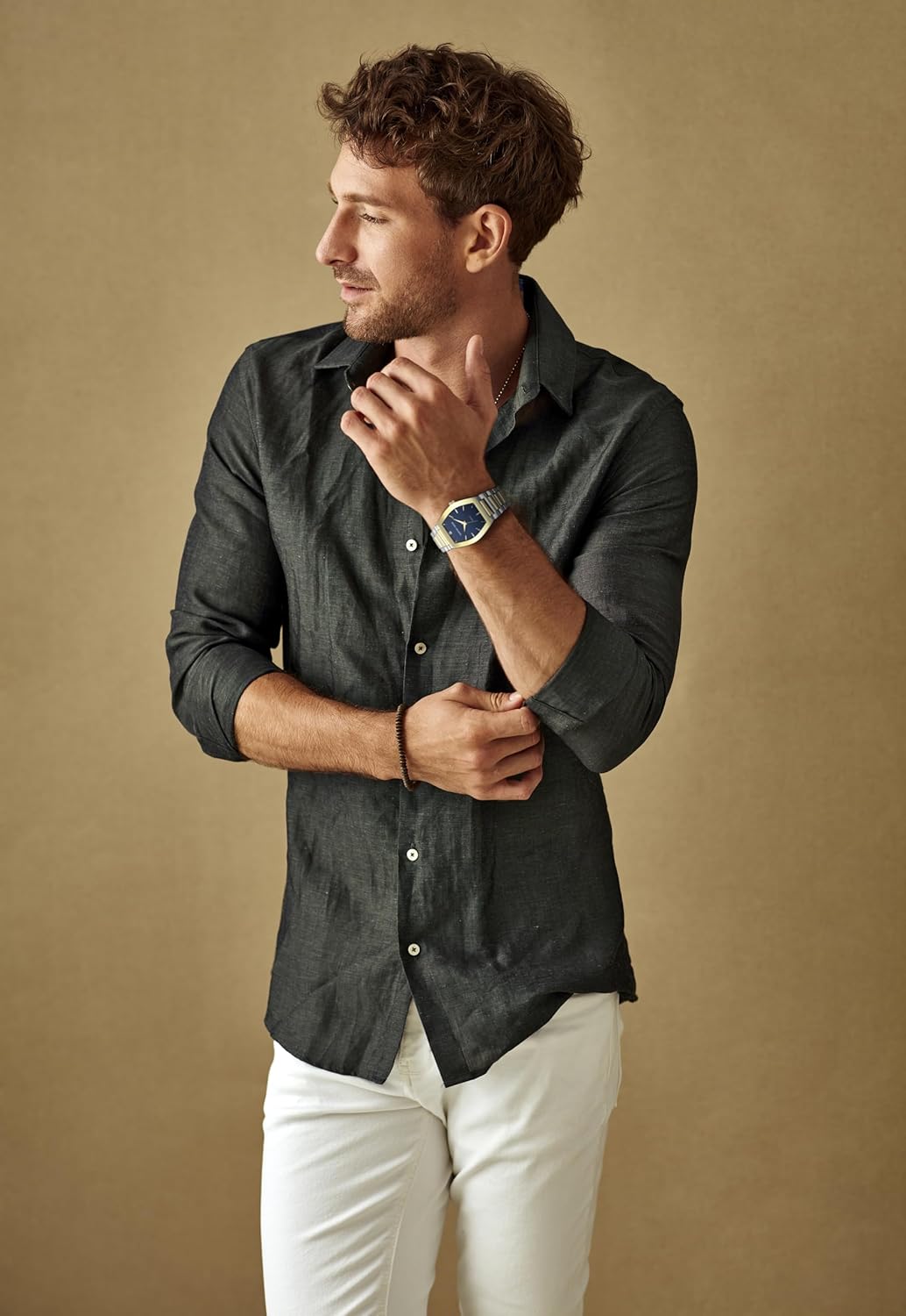 Geoffrey Beene Men's Two Tone Gold Metal Dress Watch, Genuine Diamond Accent Dial, Classic Quartz, Elegant Design