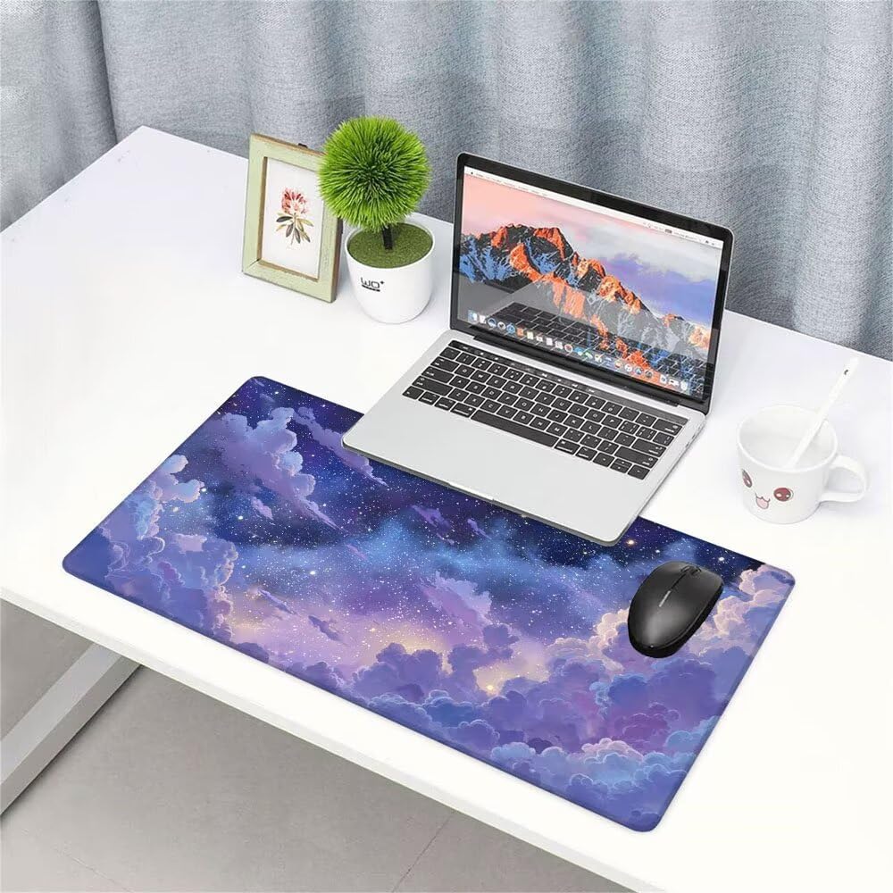 Tappetino Scrivania viola, Tappetino Gaming 1000x500x3mm Mouse Pad Nuvole Tappeto Mouse, Accessori Gaming, Ufficio Accessori, Migliora la Precisione e la Velocità, per Ufficio e Casa f-497