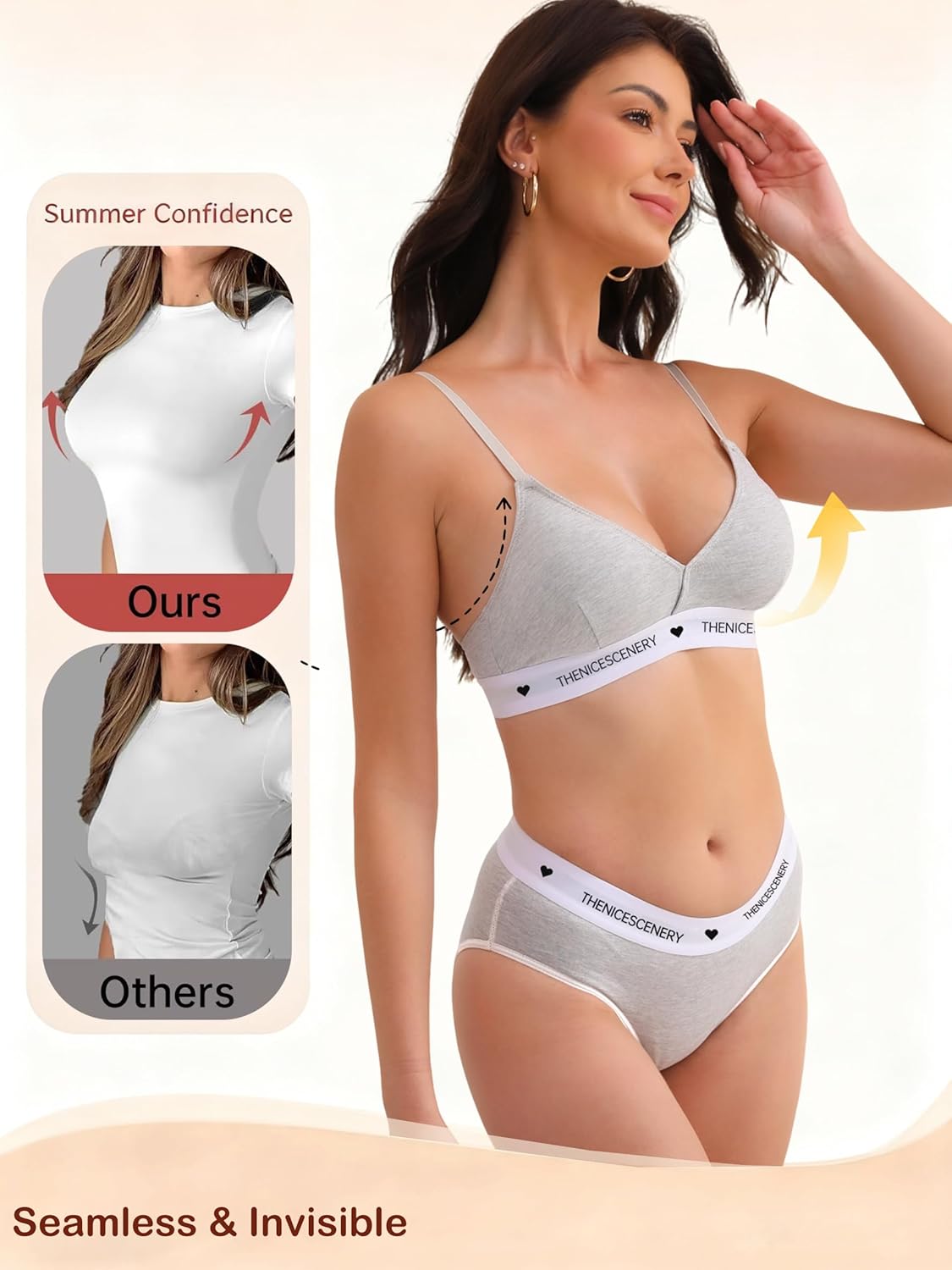 Womens Bra No Underwire Cotton Bras for Women Lingerie Comfort Triangle Bralette Buttery Soft Sleep Bra Everyday Bra 1 Pack - Image 3