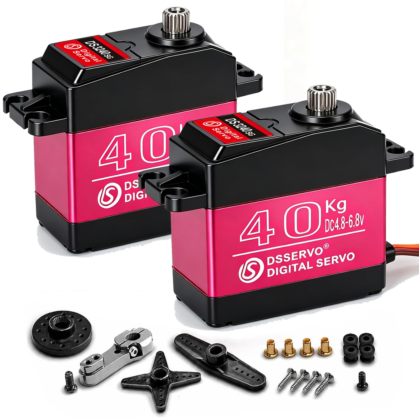 Paquete de 2 servos digitales de alto par de torsión, engranaje de acero inoxidable de metal completo, impermeable, servos RC (40 kg)