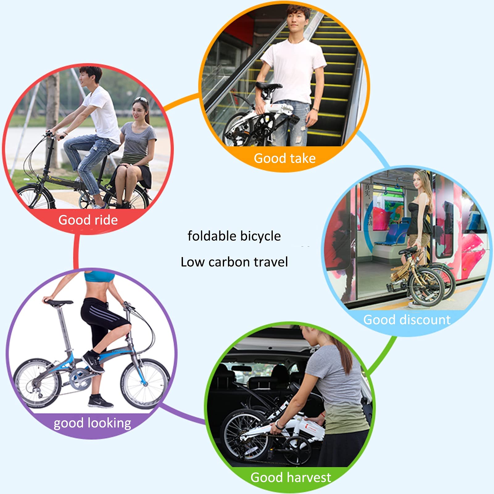 Bicicletta Pieghevole da 16 Pollici, Biciclette A 6 velocità con Pedali Pieghevoli Bilaterali Telaio in Acciaio Ad Alto Tenore di Carbonio, per L'auto/Trasporto degli Studenti al Lavoro