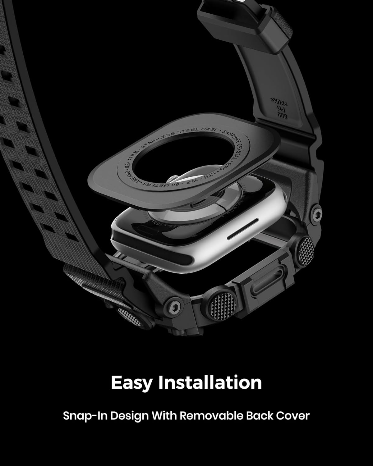 amBand Rugged Case with Band for Apple Watch 44mm, Compatible with iWatch Series SE 3/SE 2nd Generation/SE/6/5/4, Military Grade Shockproof Bumper Cover, Tactical Band for Men, Matte Black - Image 9