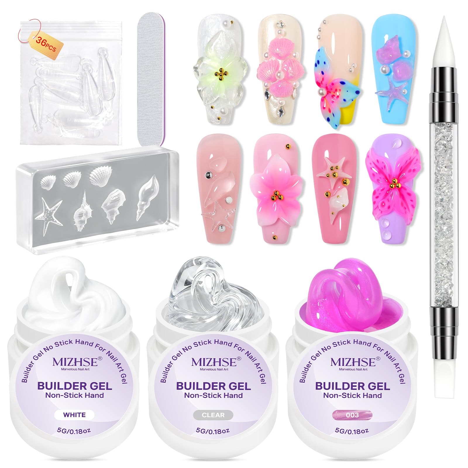 3D Nail Art Gel Kit - Clear & White Sculpting -11