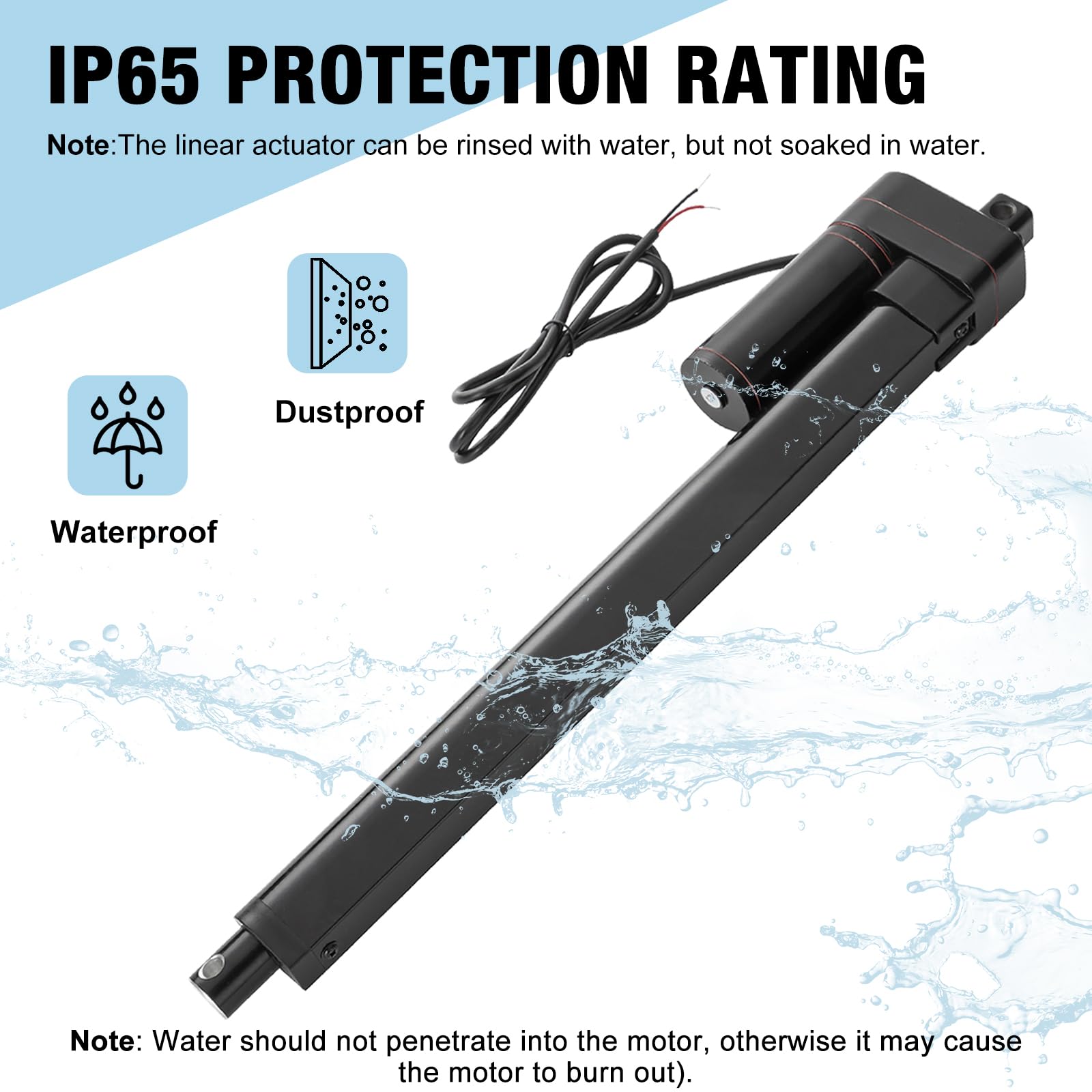 JQDML Actionneur linéaire 12 V 79,8 kg/800N 2 cm/s Actionneur linéaire haute vitesse Course 66 pouces Protection IP65 Actionneur électrique avec supports de montage, pour ouvre-porte, suivi solaire