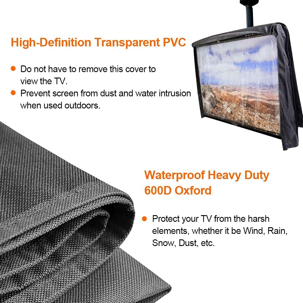 Housse de protection pour télévision extérieure avec face avant transparente 600D, Oxford imperméable, ensemble tout compris, protection anti-poussière pour écran, poche pour télécommande (140