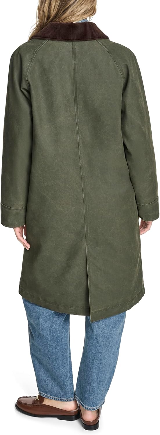 Levi's Women's Wax Look Long Barn Coat with Plaid Lining Jacket - Image 8