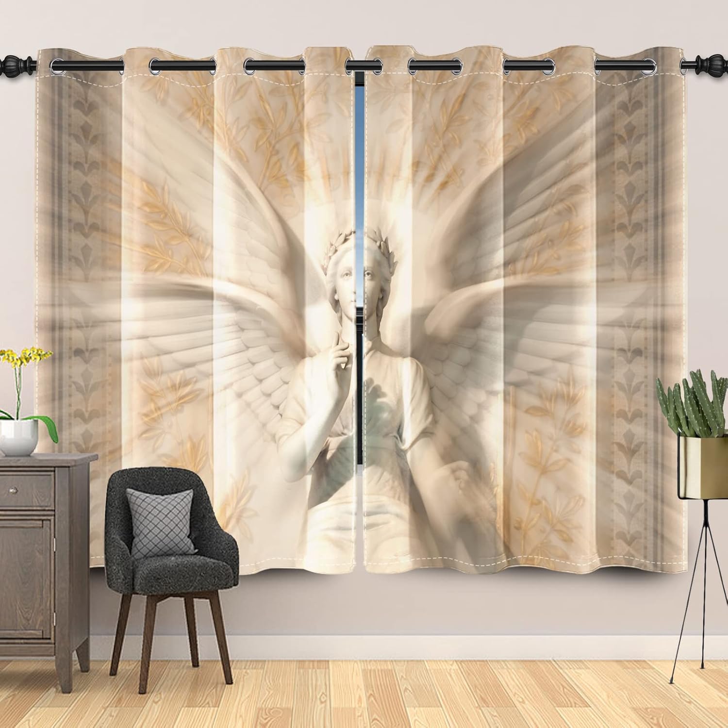 DORCEV Angel Wings Window Curtains Angel Holy Light Jesus