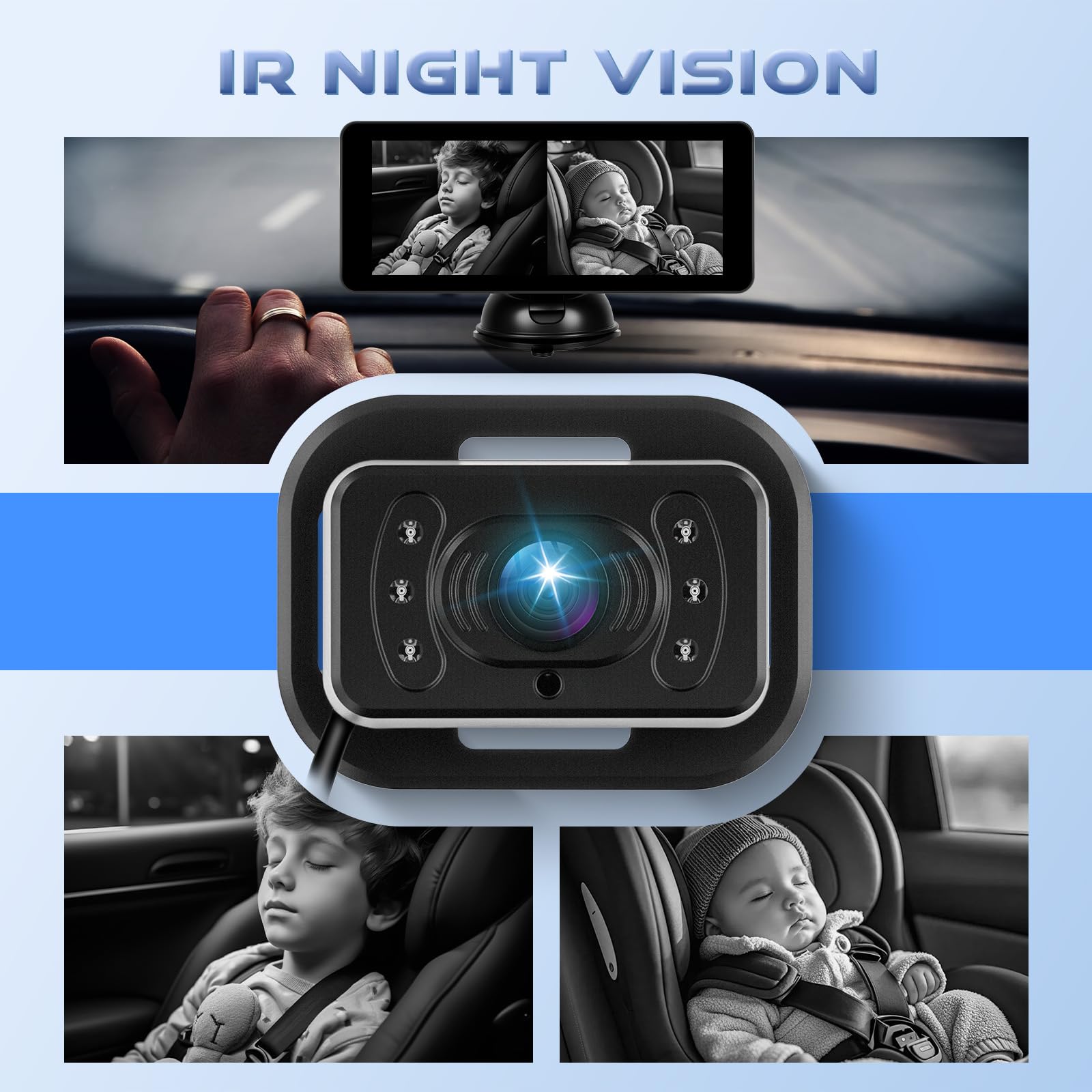 Hodozzy Cámara para Bebé para Coche con Canal Doble, Pantalla Dividida IPS HD de 6,86 Pulgadas, Visión Nocturna, Rotación de 360°, cámara Trasera Fácil de Instalar para Mayor Seguridad y Conveniencia