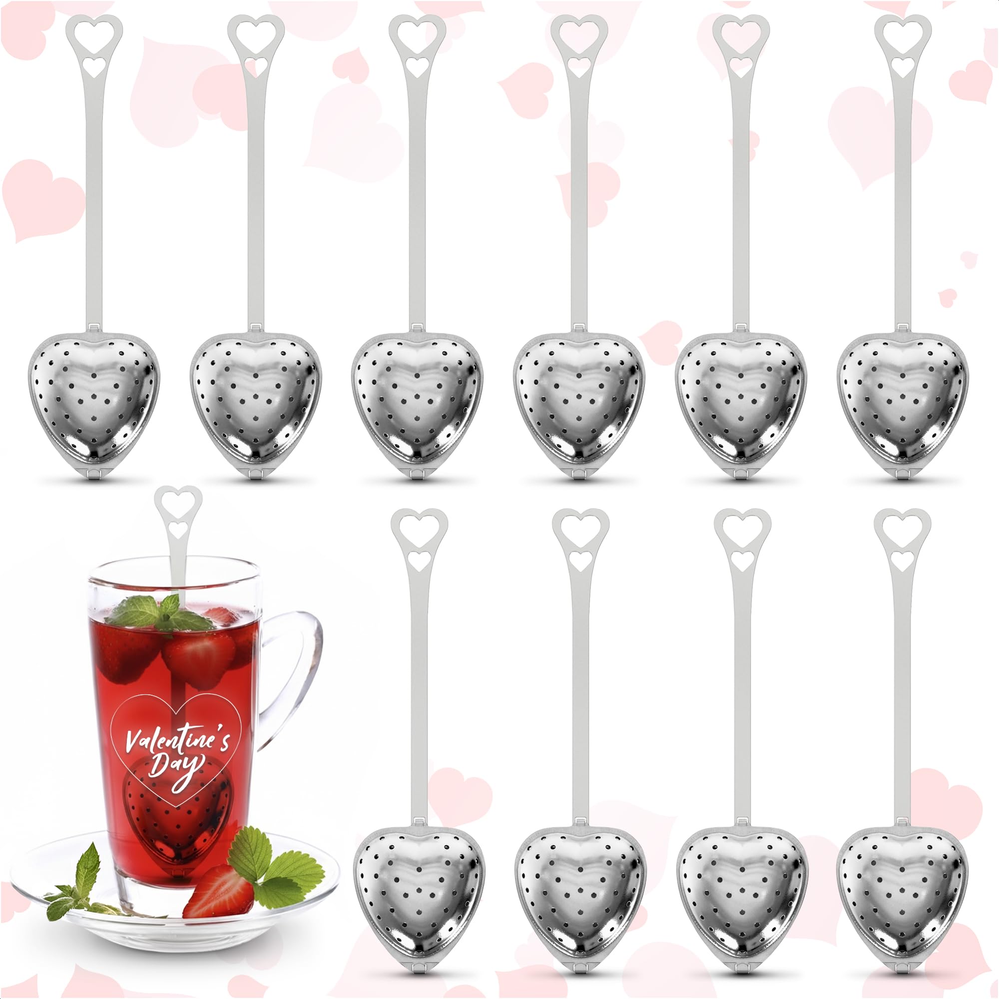 10 Pcs Heart Tea Infuser for Loose Leaf Tea Steeper – Rust-Resistant Stainless Steel Strainers with Secure Clasp, Easy Brewing Design, Keeps Loose Leaves Held | Romantic Valentine’s Day Tea Moments