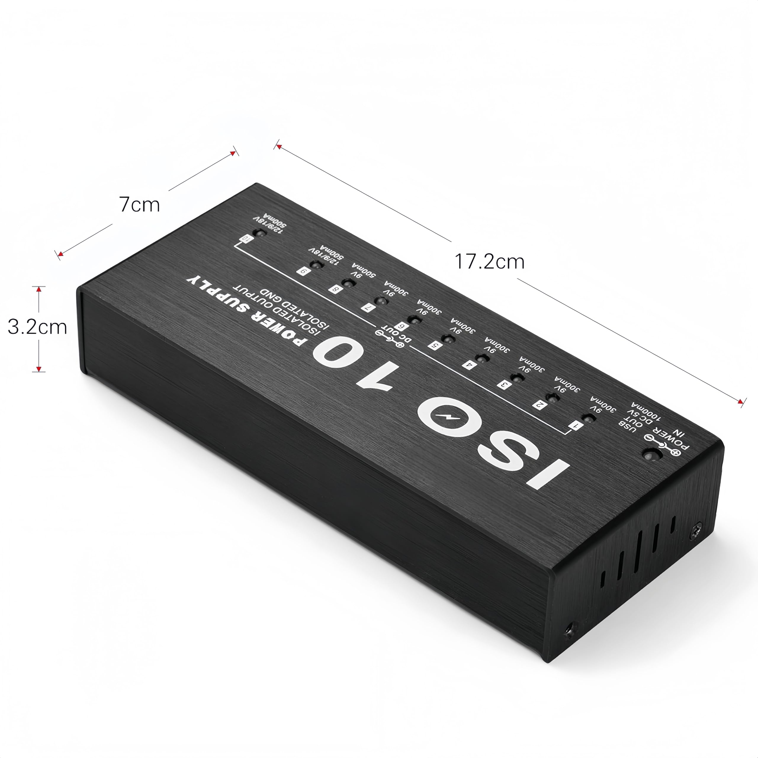 Alimentation pour pédale de guitare, 10 alimentations isolées réglables à sortie CC, petite alimentation portable avec indicateur lumineux LED pour pédale de guitare 9 V 12 V 18 V 300 mA 500 mA