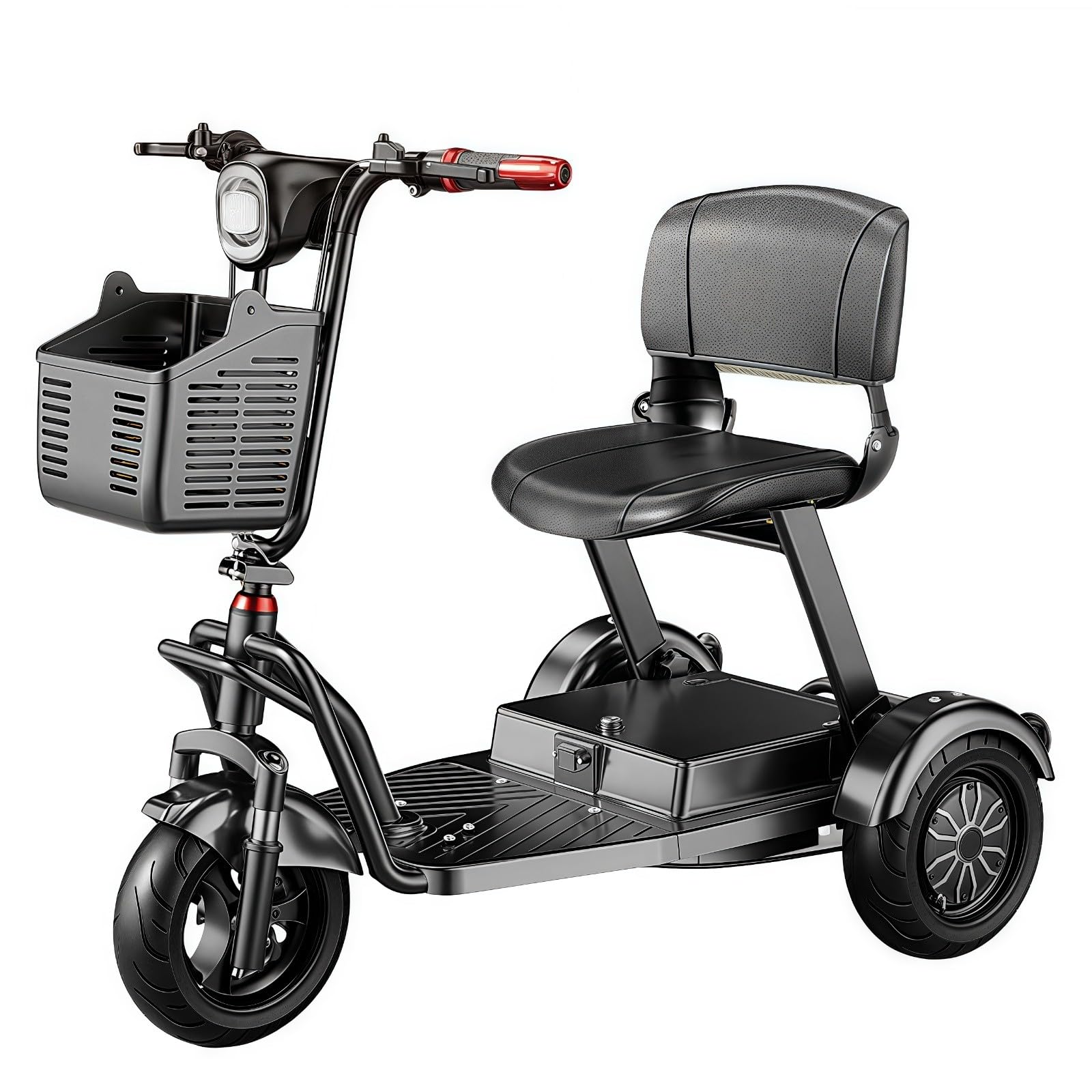 Movilidad Scooter de 3 ruedas silla de ruedas ligera de viaje con cargador y cesta - Diseño cómodo y plegable para personas mayores