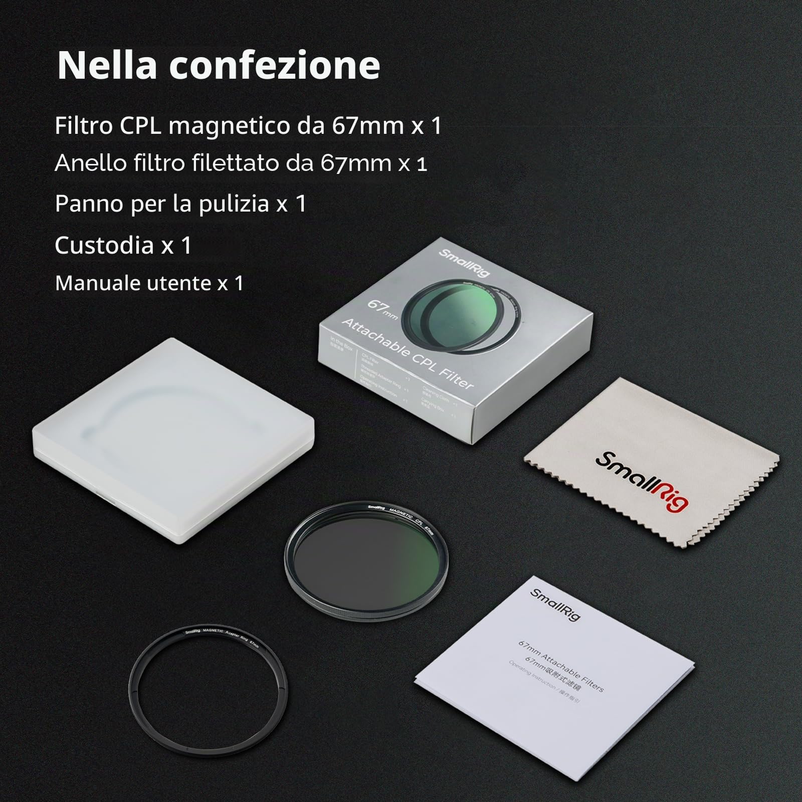 SMALLRIG Filtro Polarizzatore Circolare Magnetico da 67 mm + Anello Filtrante Filettato da 67 mm, Vetro Ottico HD Filtro Polarizzatore Circolare Multi Nano Rivestito a 28 Strati CPL Magnetico - 4582