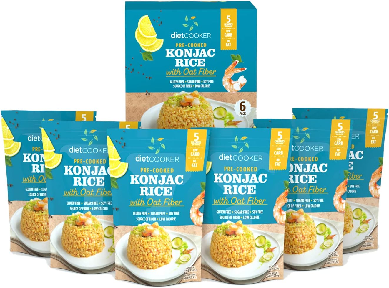 Shirataki Rice, DIET COOKER Konjac Rice 6 Pack Inside, Keto & Vegan Friendly, 9.52 oz, Odor Free, Low Calorie, Zero Net Carbs, Slim Rice Healthy Diet Food with Oat Fiber