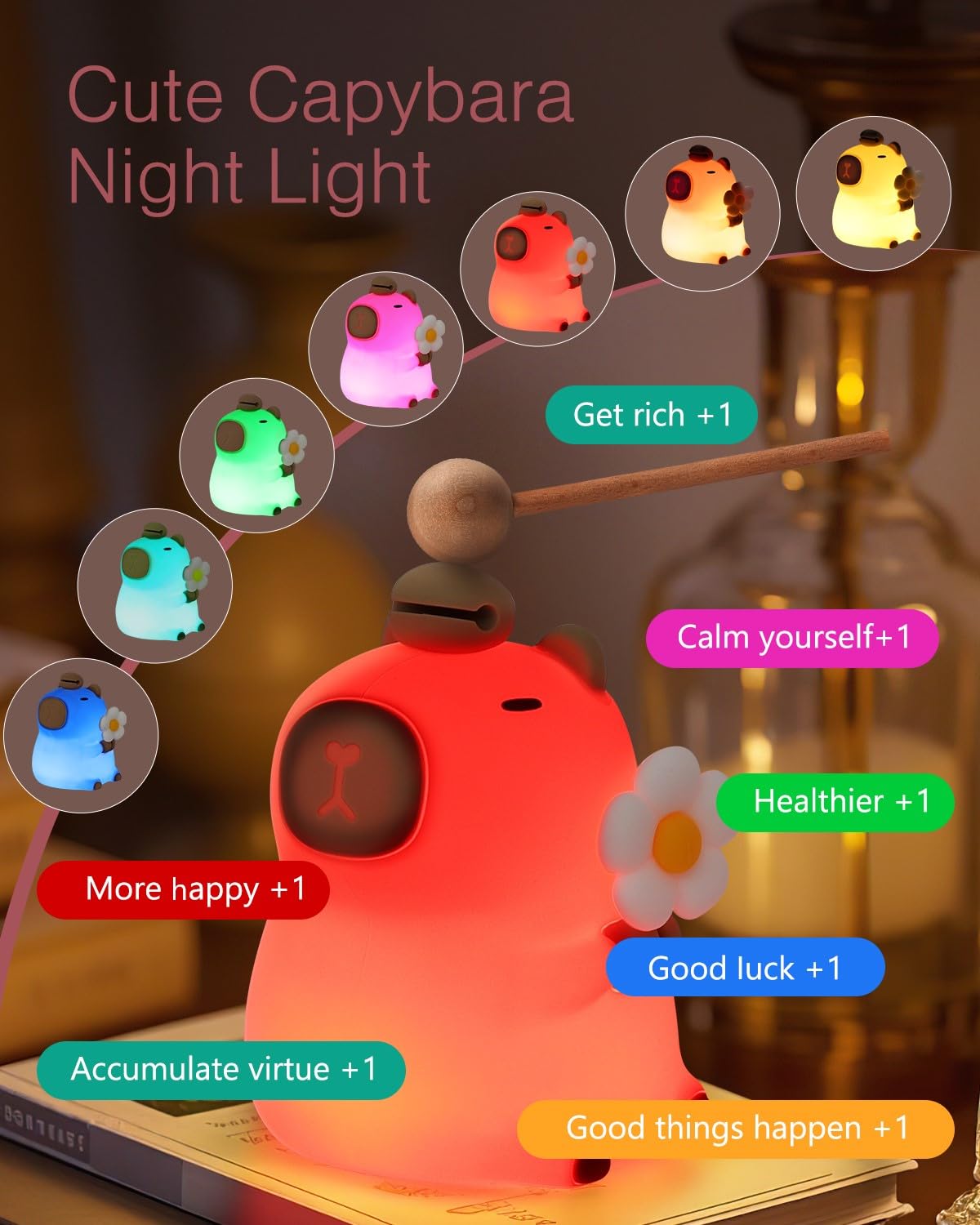 LOFICOPER Capybara Night Light, Silicone Dimmable Nursery Night Light, Rechargeable Touch Lamp, Cute Animal Lamp with Auto-Off Timer for Table Bedside Bedroom Decoration