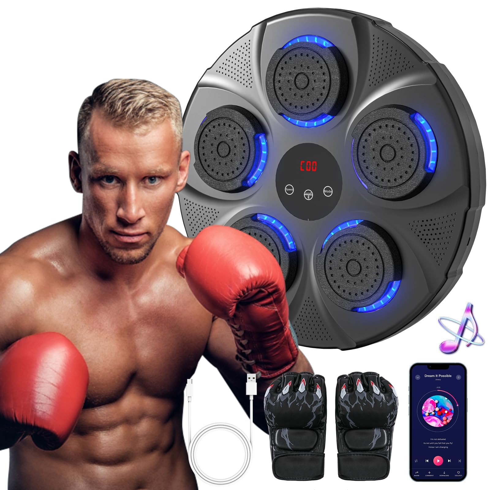 Sponsored Ad – Bolivia's Boxing Training Machine, Music Boxing Machine with Boxing Gloves, Wall Mounted Smart Bluetooth Music Boxing Trainer, Electronic Boxing Target Workout Punching Equipment for Indoor and Gym