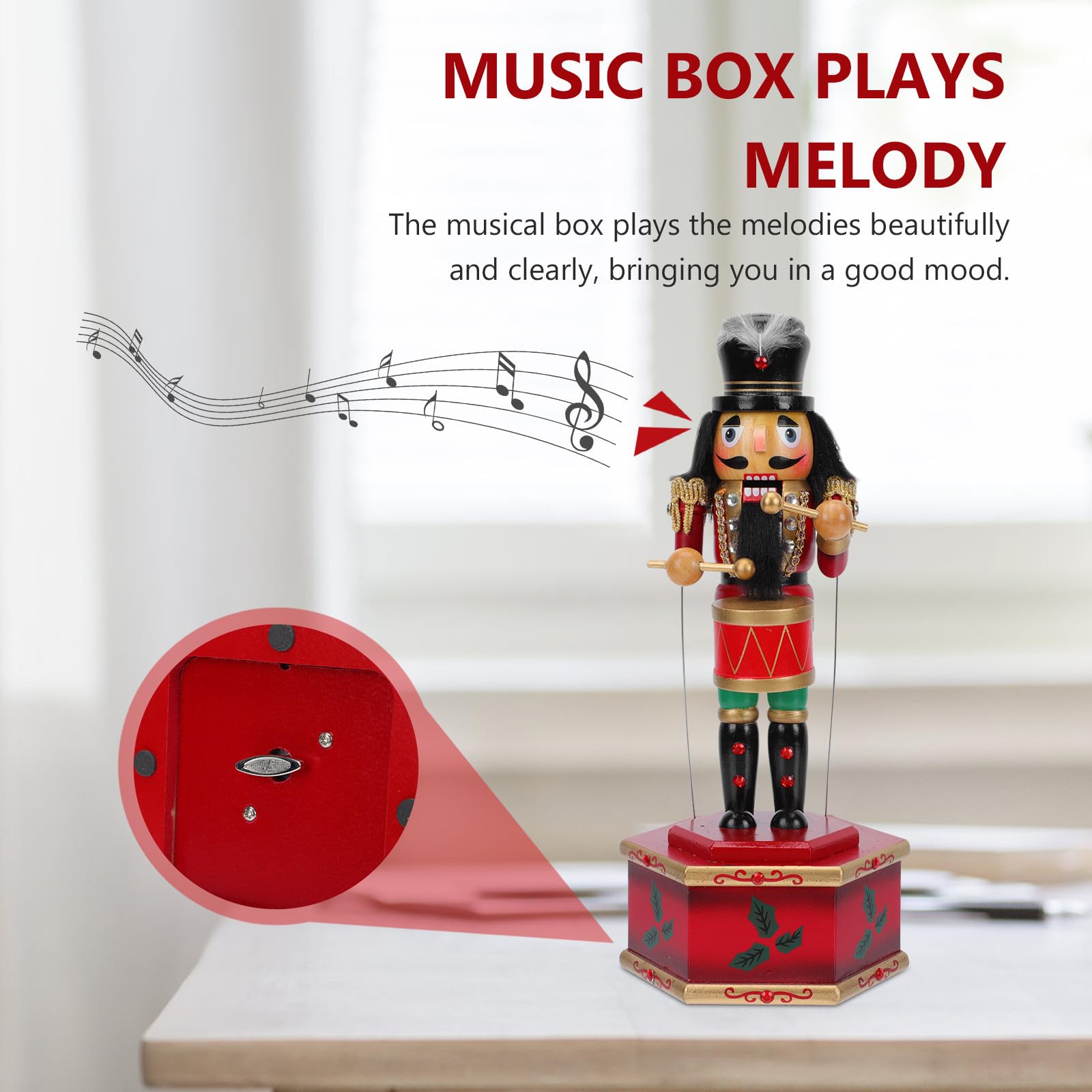 IMIKEYA Caja de Música Decorativa de Madera Cascanueces Negro, Reproducción de Melodías y Diseño Creativo para Oficina y Fiestas Navideñas