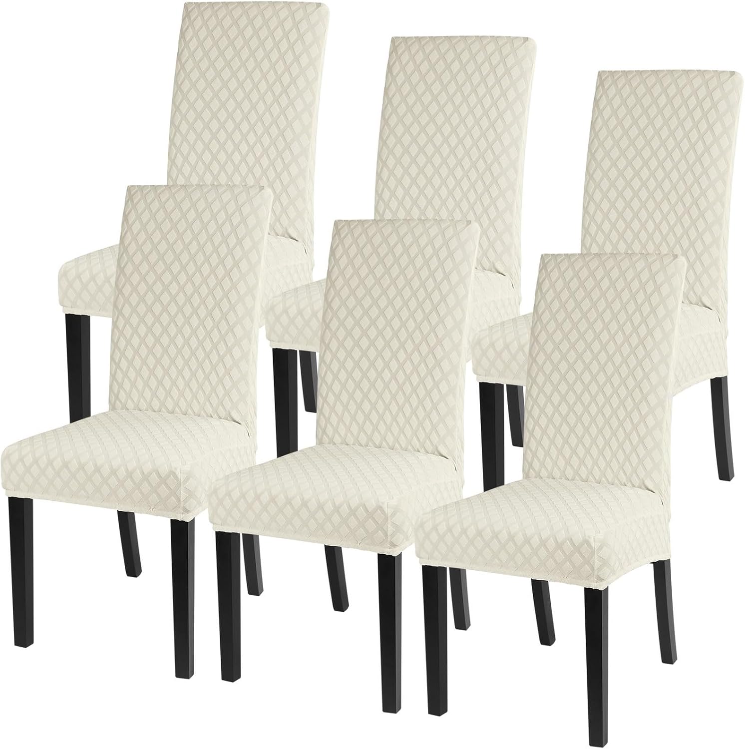 SearchI Dining Room Chair Covers Set of 6, Stretch Jacquard Parsons Chair Slipcovers Super Fit Removable Washable Kitchen Chair Protector Cover for Dining Room, Hotel, Ceremony (Cream) Cream Set of 6