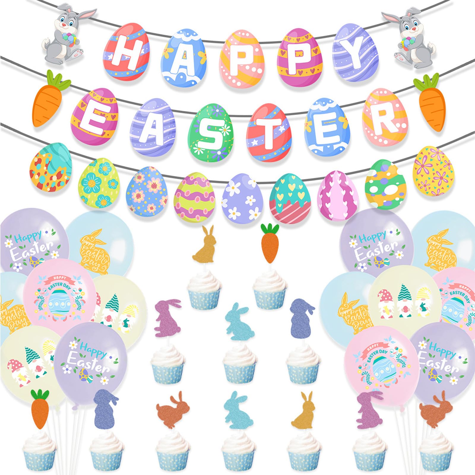 Tsophreniq Easters Cake Toppers Set Easters Banners Holiday Colorful Balloons Party Supplies Cake Decorations for Festival Festival Hanging Banners