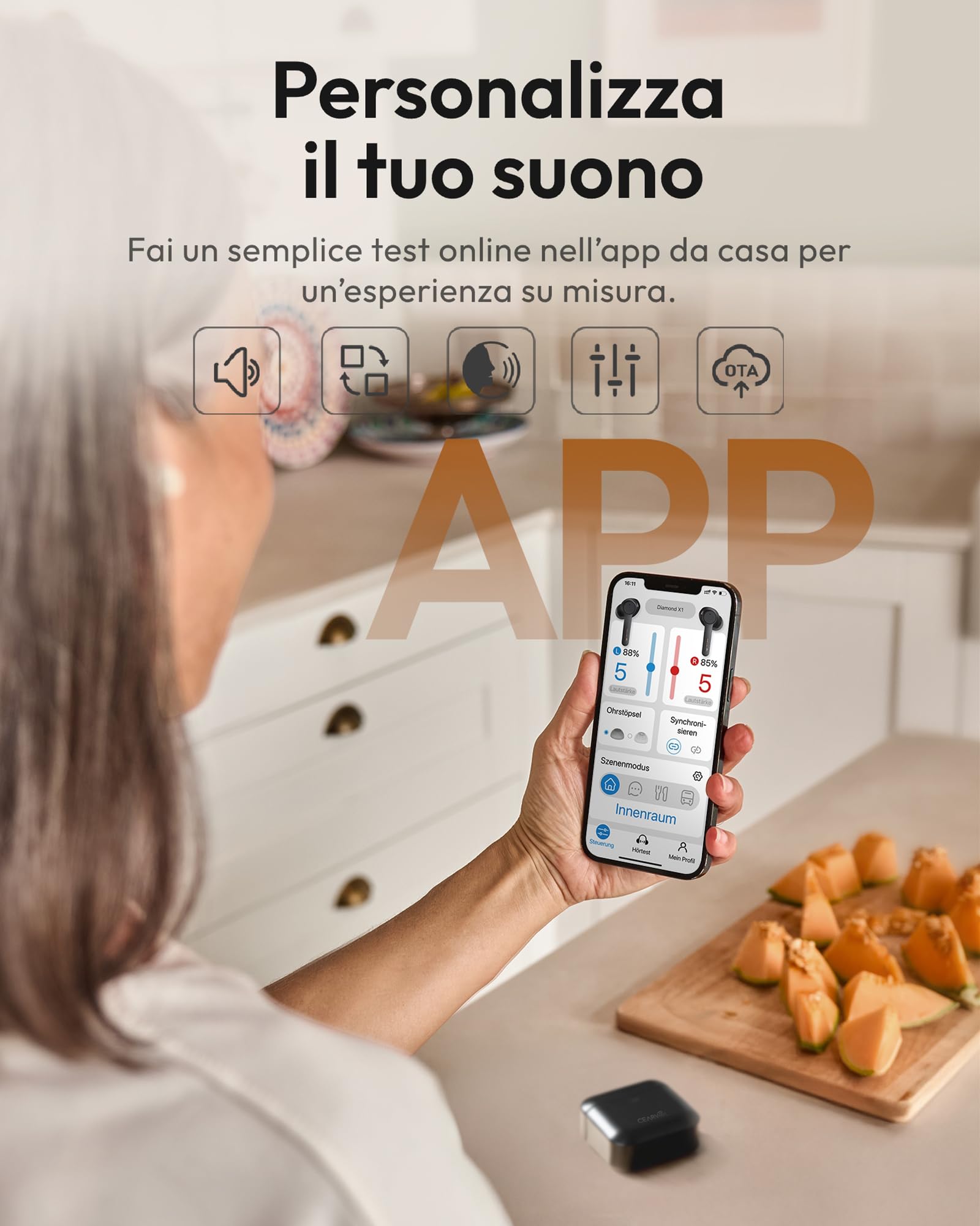 Amplificatore del Suono per Anziani Ricaricabile e Bluetooth Riduzione del Rumore App Compatibile con iOS/Android Quattro Modalità per Perdita Uditiva da Lieve a Moderata,Bianco