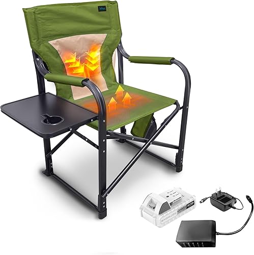 Bliss Hammocks Asiento de director con calefacción de 24 voltios con 3 ajustes de calor, silla de campamento plegable portátil de 21 pulgadas de