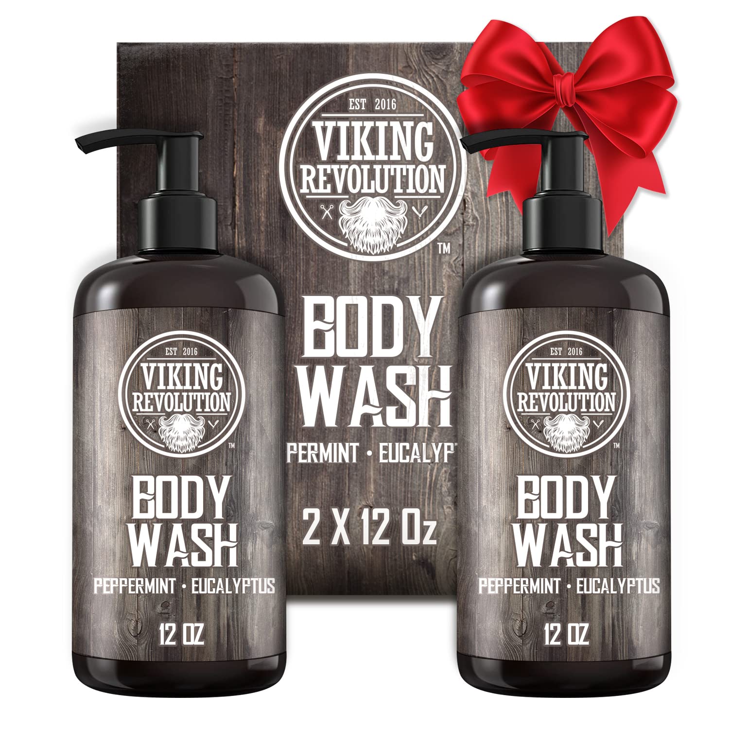 Viking Revolution Men's Body Wash - Eucalyptus Peppermint Body Wash for Men - Mens Natural Body Wash with Vitamin E and Rosemary Oil - Mens Shower Gel Liquid Soap - Peppermint Mens Bodywash (2 Pack)