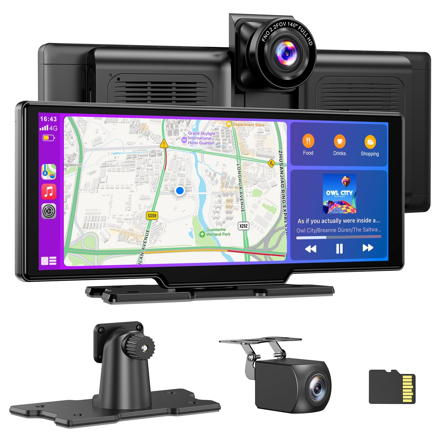 ESSGOO A-pple CarPlay & Android Auto, 10.26 Inch IPS Carplay Screen for Car with 4K Front Dash Cam, 1080P Backup Camera, Wireless CarPlay with Bluetooth 5.0/FM/Siri/G-oogle/Mirror Link/64G TF/AUX