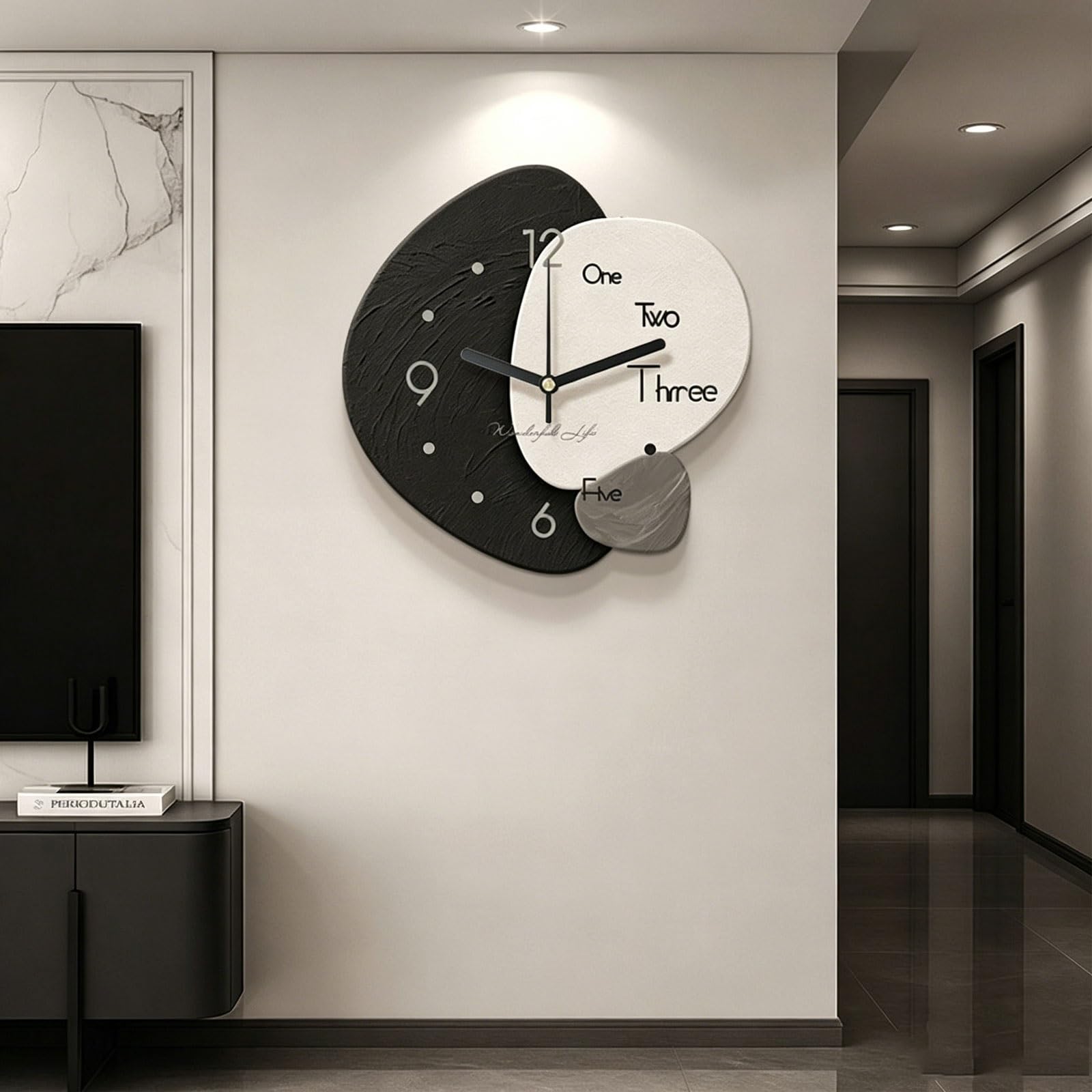 OECETCAWKD Modern 3D Wall Clock with Silent Non-Ticking, Sandstone Wall Art, Minimalist Frameless Hanging Painting, Home Decor for Living Room Dining Room(A,50 * 50CM/19.7 * 19.7IN)