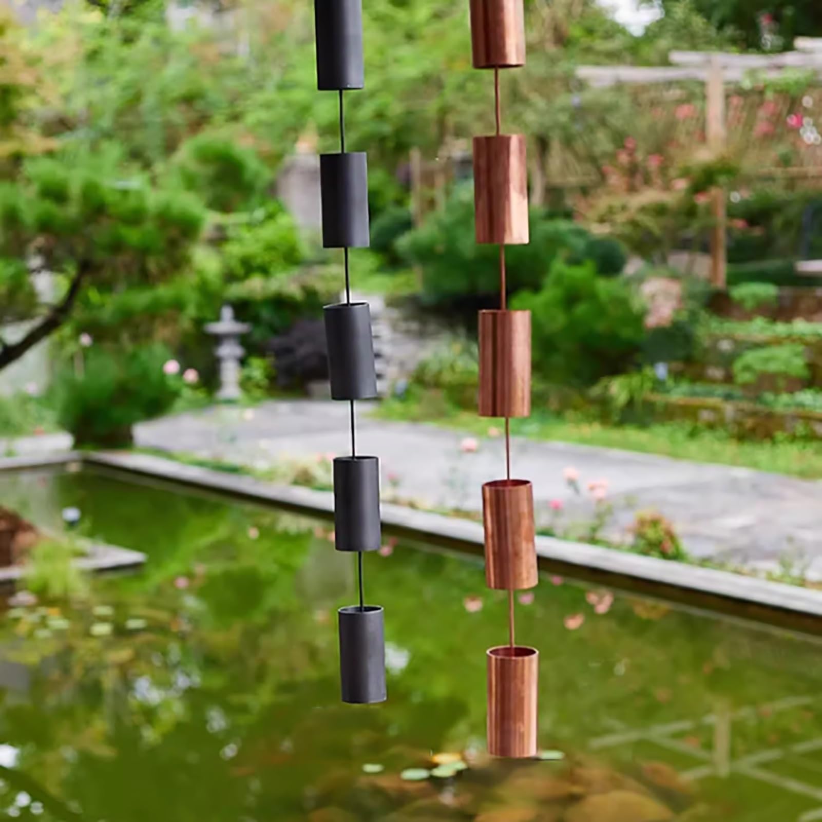 Grendly Catena Per Grondaia - Decorativa E Funzionale - In Metallo Marrone - 108 Cm - Per Raccolta Acqua Piovana - Foto 6