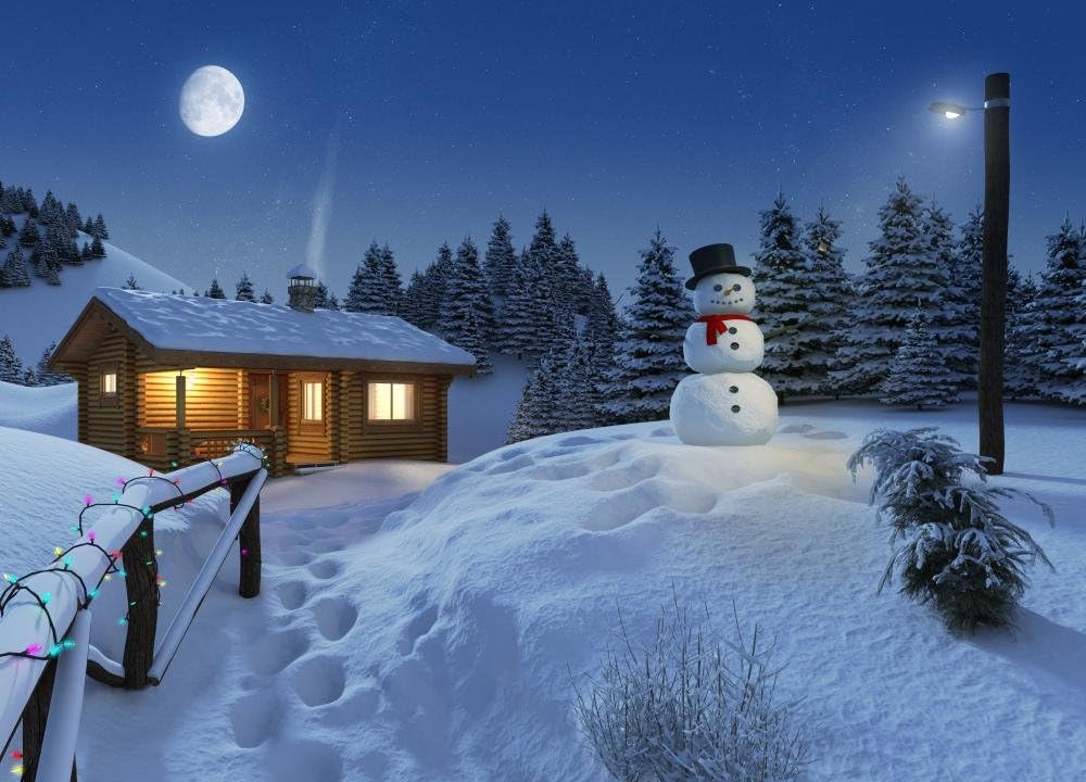 Wallmonkeys WM145763 Log House in a Winter Christmas Scene Peel and Stick Wall Decals, 48" W x 35" H-Extra Large