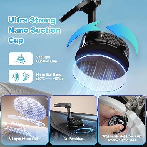 Miniatura 3 de Soporte magnético para teléfono de automóvil, fuerte fuerza magnética de 3600 gf, nanogel de 108 libras y potencia de succión al vacío, rotación de