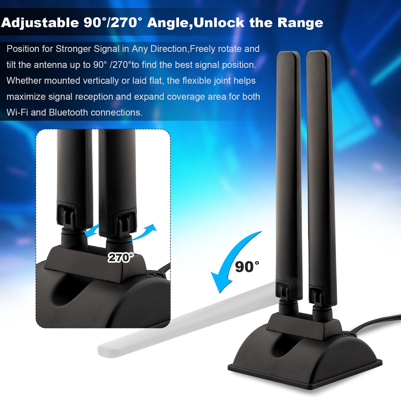 Antenne WiFi 6E tri-bande 2,4 GHz 5 GHz 6 GHz RP-SMA Base magnétique pour ordinateur de bureau, carte mère, ordinateur PCI-E 6E, carte Bluetooth, adaptateur WiFi USB, routeur sans fil