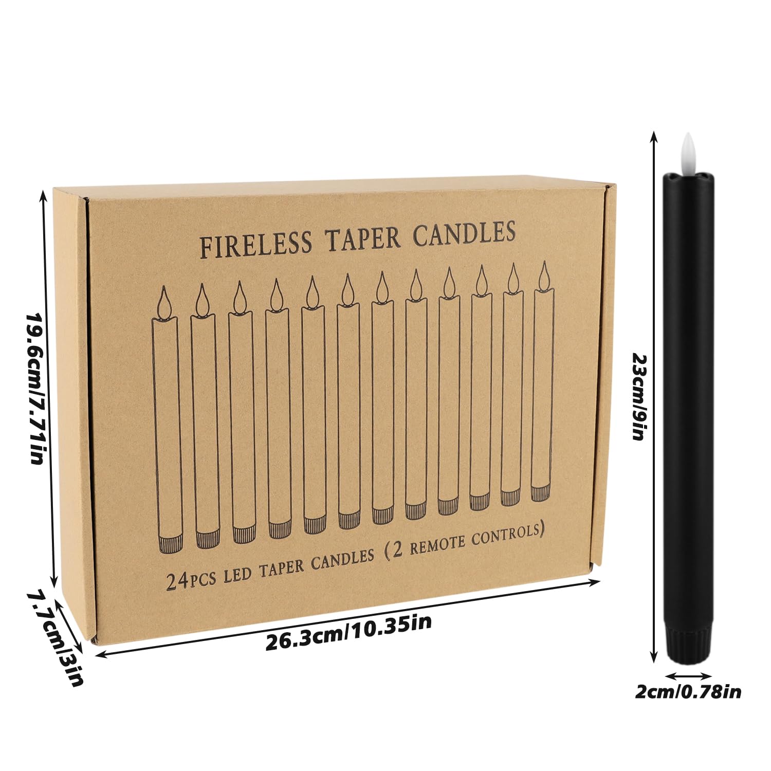 24 schwarze flammenlose kegelförmige Kerzen LED Flackernde Kerzen Set