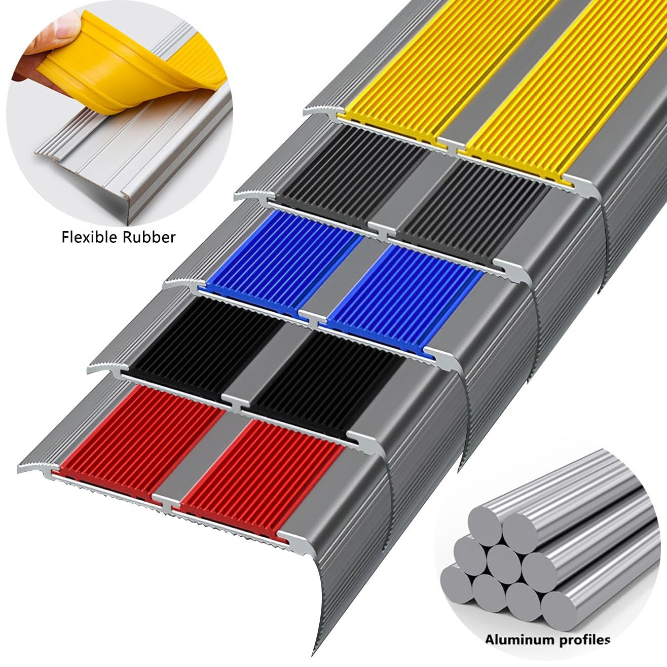 Perfil de borde para escaleras autoadhesivo de 100/134 cm, perfil angular de aluminio en forma de L con goma antideslizante, para exteriores e interiores(Gray,9.6x3x150cm)