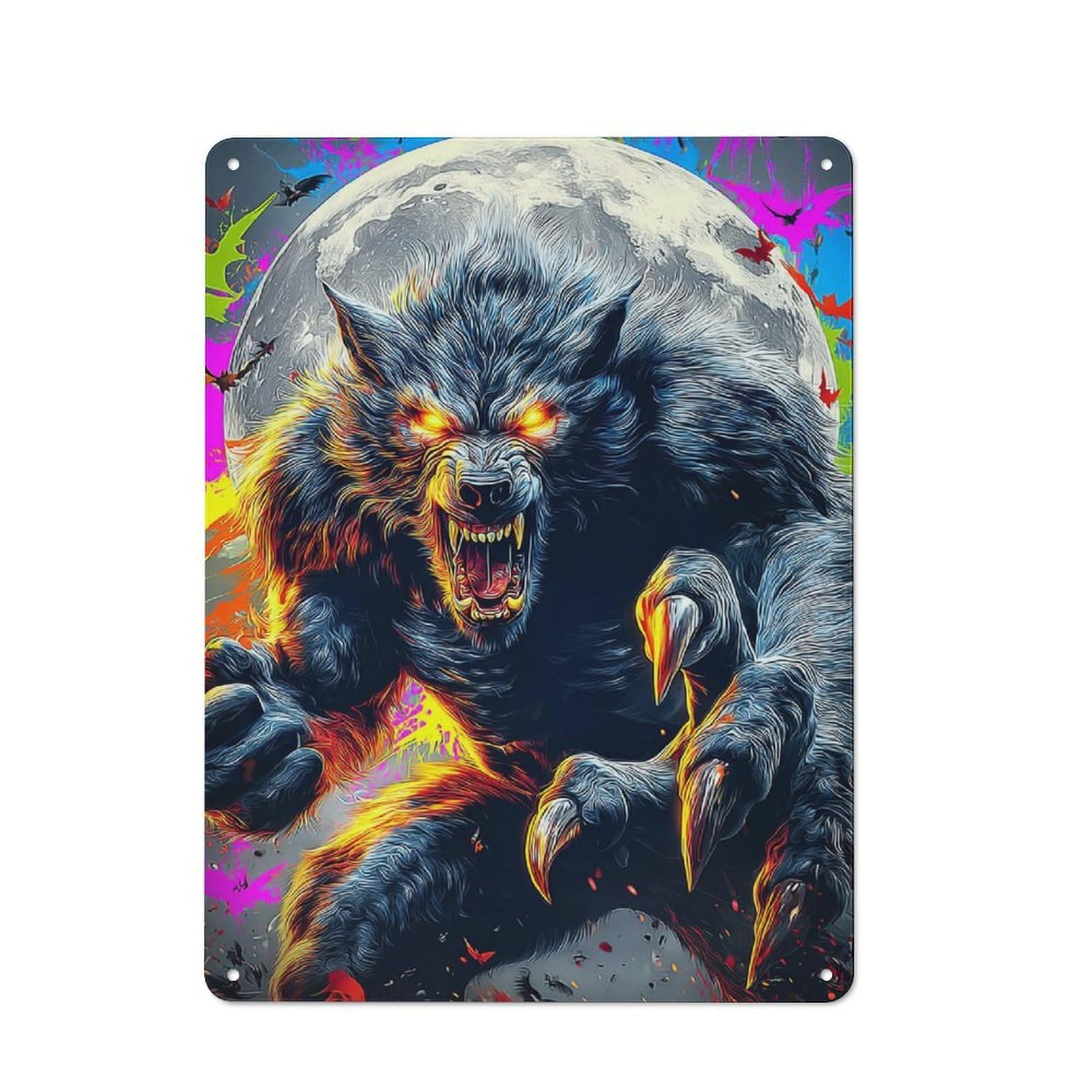 Junmoney Fiery Werewolf Under The Moonlit Sky -1 Printed Metal Sign 40X30cm For Home Office Or Studio, For Winter Room Styling In Home Office And Studio