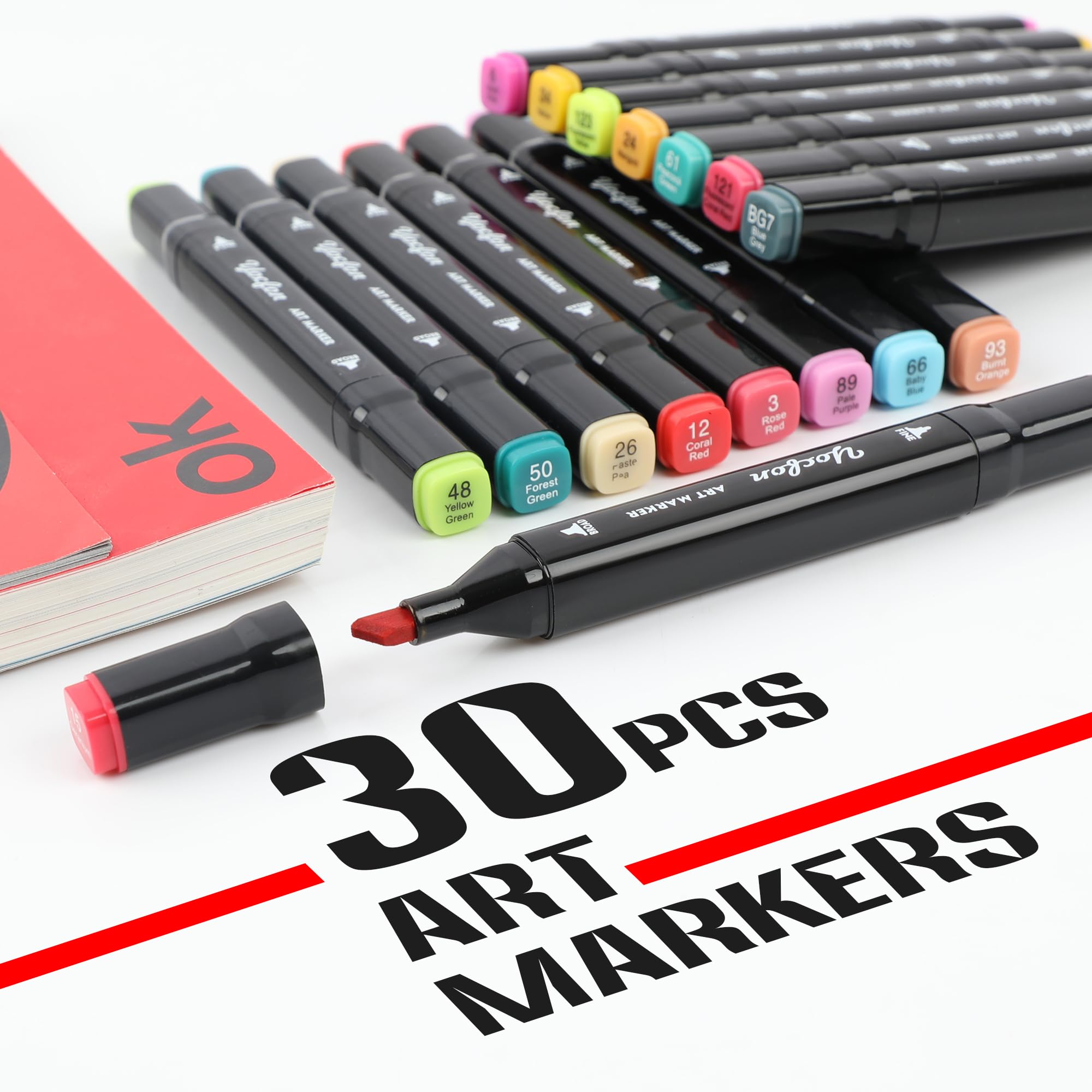 Yocfon 30 Colors Alcohol Markers, Dual Tips Drawing Markers, Art Markers Set For Adults Coloring Sketch Illustration, Chisel & Fine