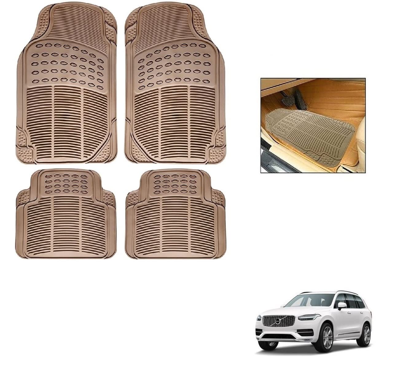 Auto Addict Rubber Mats Car Foot Mats (Beige,Set of 4Pcs) for Volvo XC90