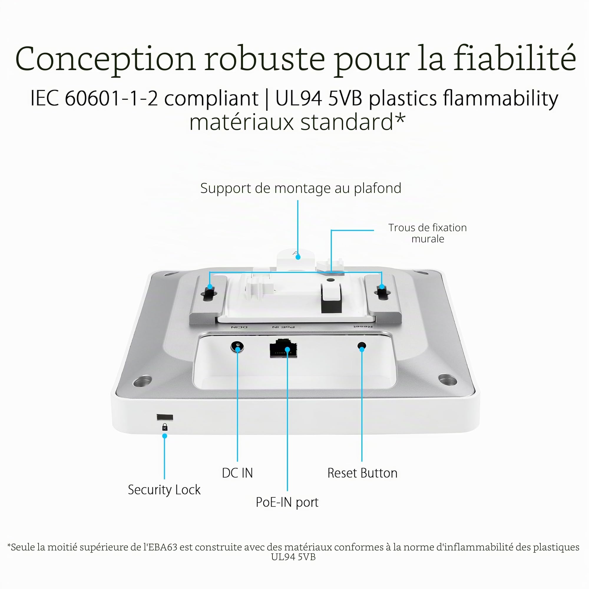 ASUS ExpertWiFi EBA63 (AX3000) - Point d'accès WiFi 6 Bi-Bande - PoE, supporte jusqu'à 5 SSID et VLAN, réseau Auto-défini, Compatible Aimesh, sécurié réseau de Niveau Professionnel