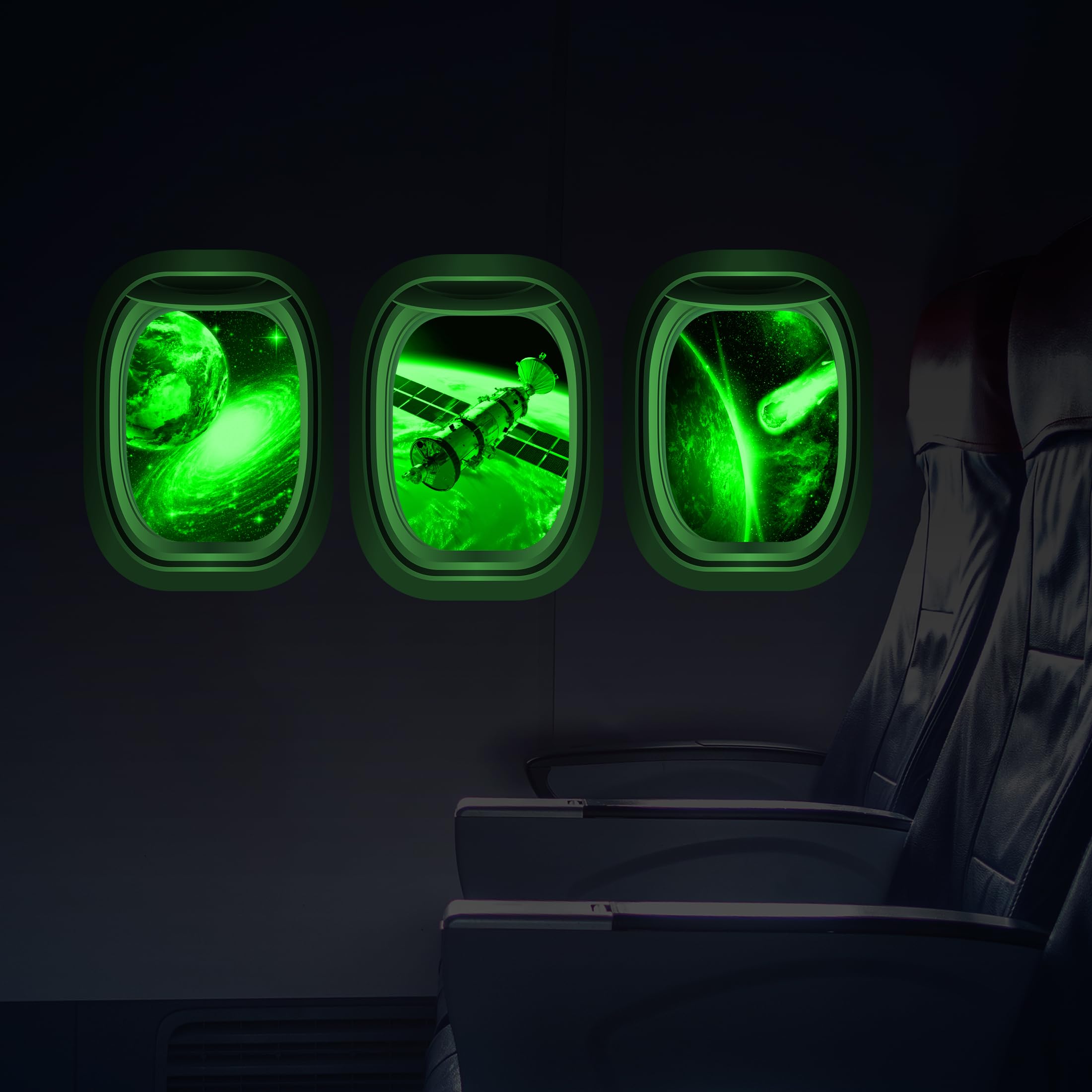 Calcomanías de pared 3D de galaxia que brillan en la oscuridad, juego de 3 calcomanías de planeta cápsula, calcomanías falsas de estrella para ventana, calcomanía de pared para habitación de