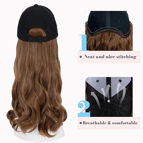 Miniatura 76 de Hairro Cap with Hair Attached For Women Wig Hat with Hair Short Bob style Synthetic Wavy Curly Adjustable Ball Cap Wiggy Hair Extensions 8" 180g #1