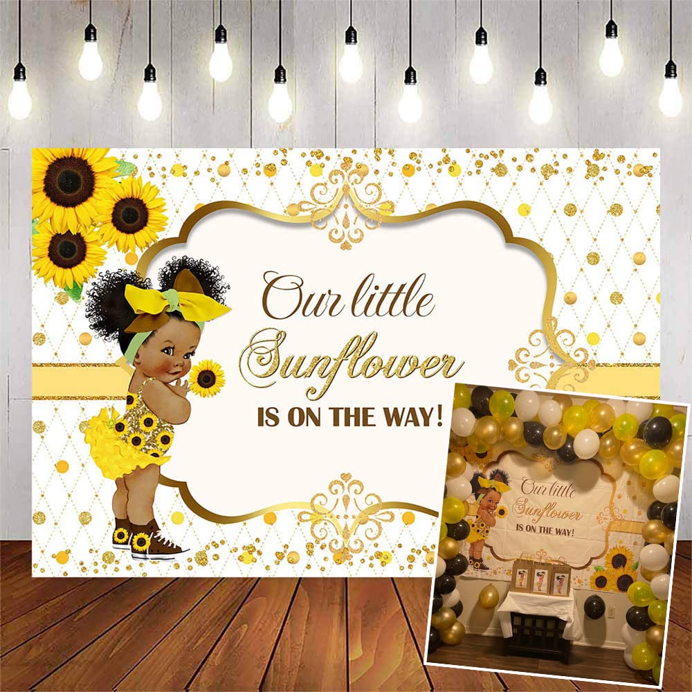 Avezano Sunflower Baby Shower Backdrop Baby Girl Baby Shower Party Decoration Our Little Sunflower is on The Way Photo Background (7x5ft)