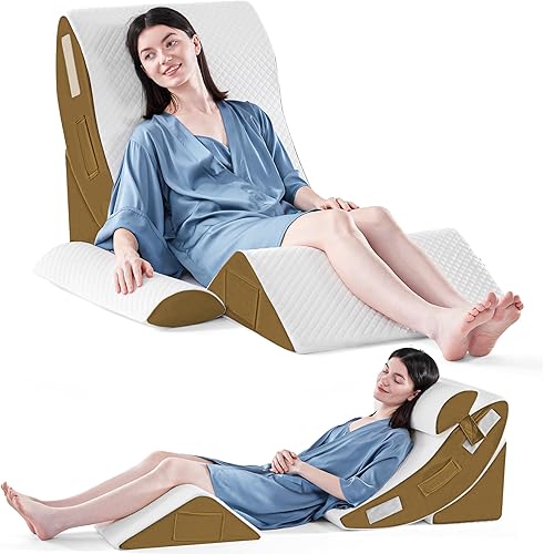 Yojoker Juego de 4 almohadas ortopédicas de cuña para dormir, almohada de espuma poscirugía para aliviar el dolor corporal, espalda y piernas,